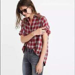 ✅ MADEWELL RED Courier Button-Back Shirt in Fairfax Plaid SIZE SMALL